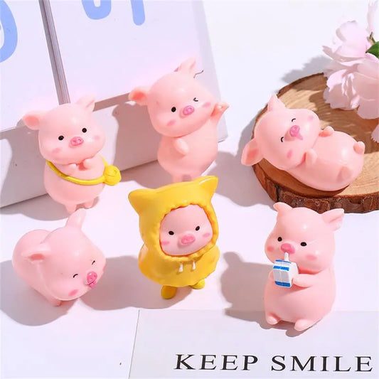 Cute Cartoon Pink Pig Figurine
